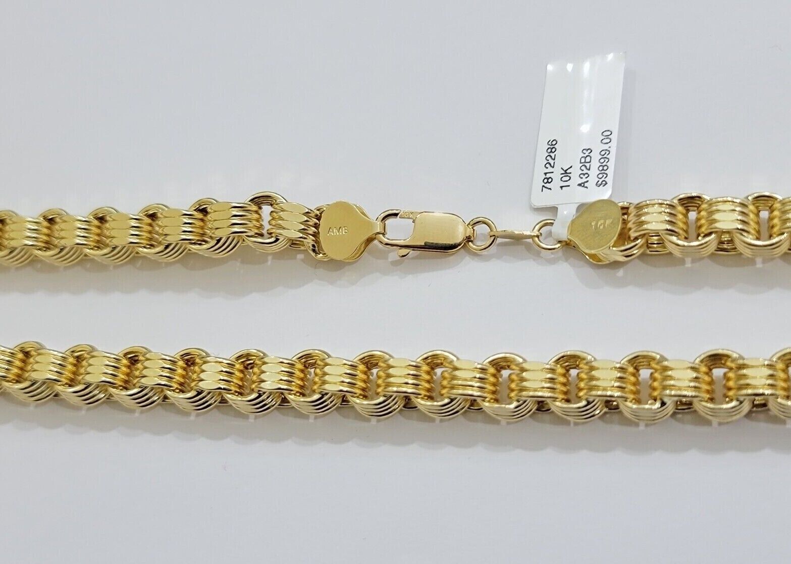 Real Gold Box Byzantine Chain Necklace 7.5mm 10K Yellow 20 Inches Men 10KT SALE - GoldenlinQ